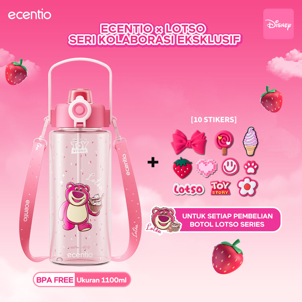 【Promo Internal】ecentio Tumbler Lotso Series Kolaborasi Eksklusif Free Stiker Lucu Design Cute Modern Tahan Panas Dingin Stainless Steel SUS304 SUS316 Botol Minum Harian Serbaguna 500ml 600ml 750ml 900ml 1100ml Cocok Untuk Hadiah Ulang Tahun & Koleksi