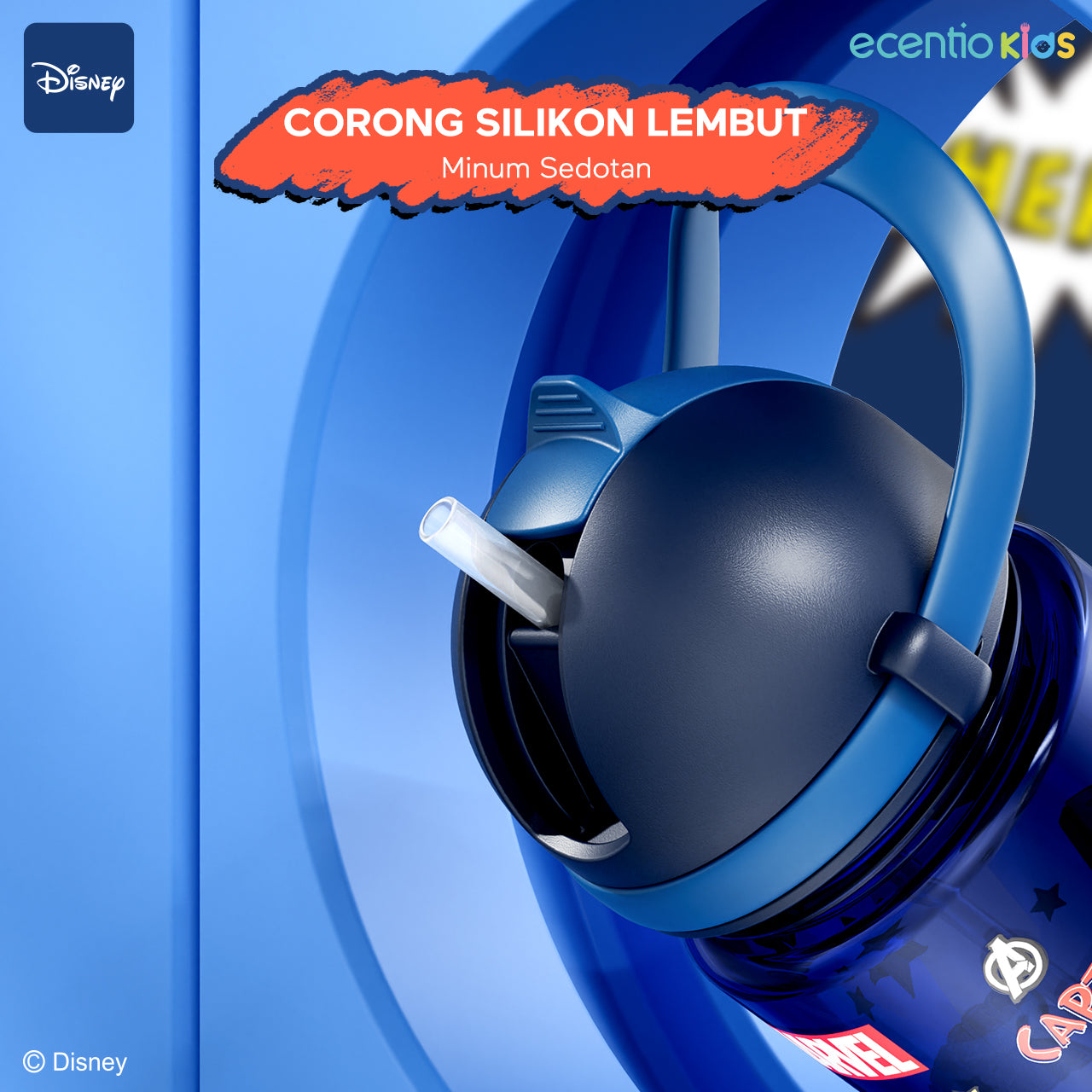 ecentiokids 550ml botol anak BPA FREE dengan Sedotan Tahan Panas hingga 90℃ Seri Disney