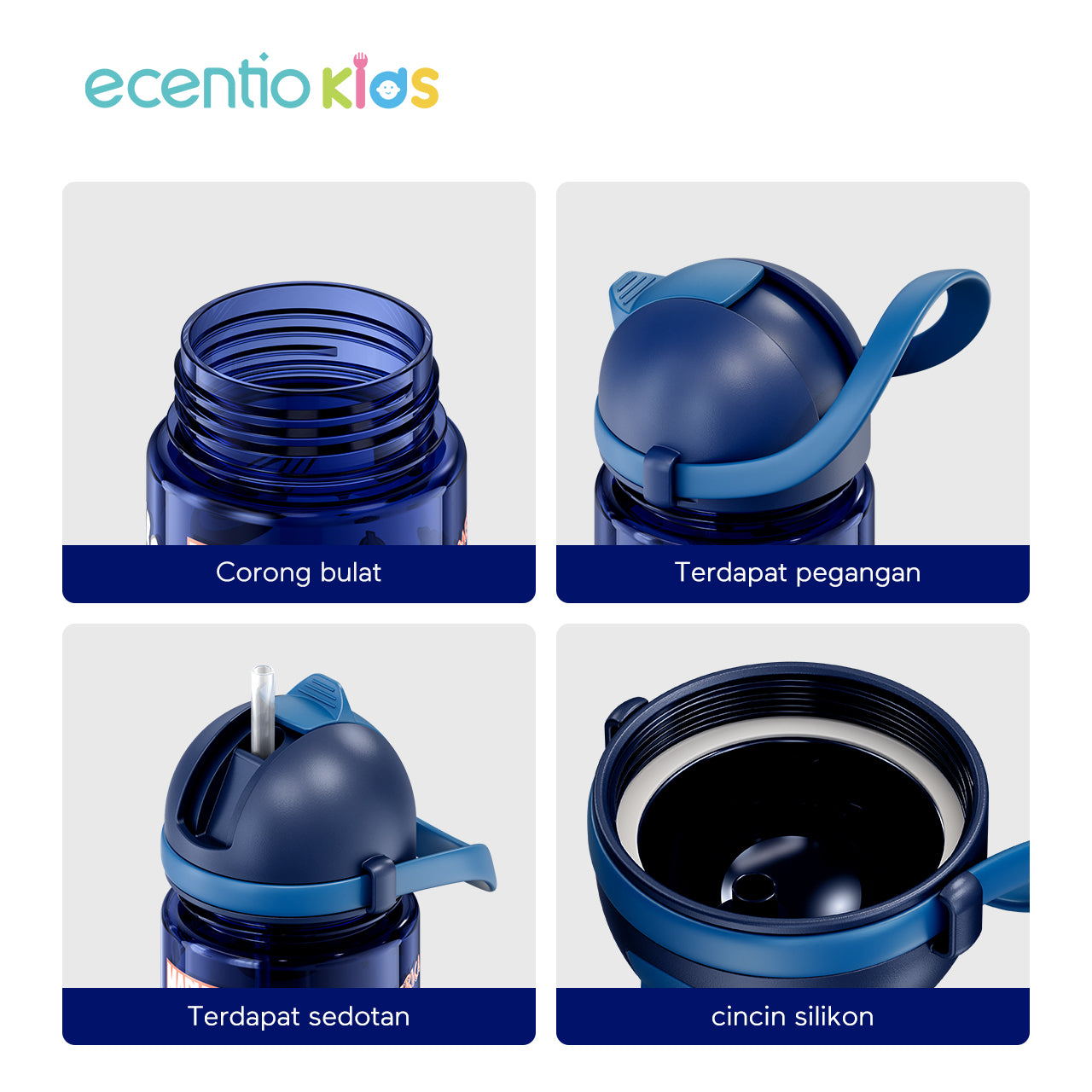 ecentiokids 550ml botol anak BPA FREE dengan Sedotan Tahan Panas hingga 90℃ Seri Disney