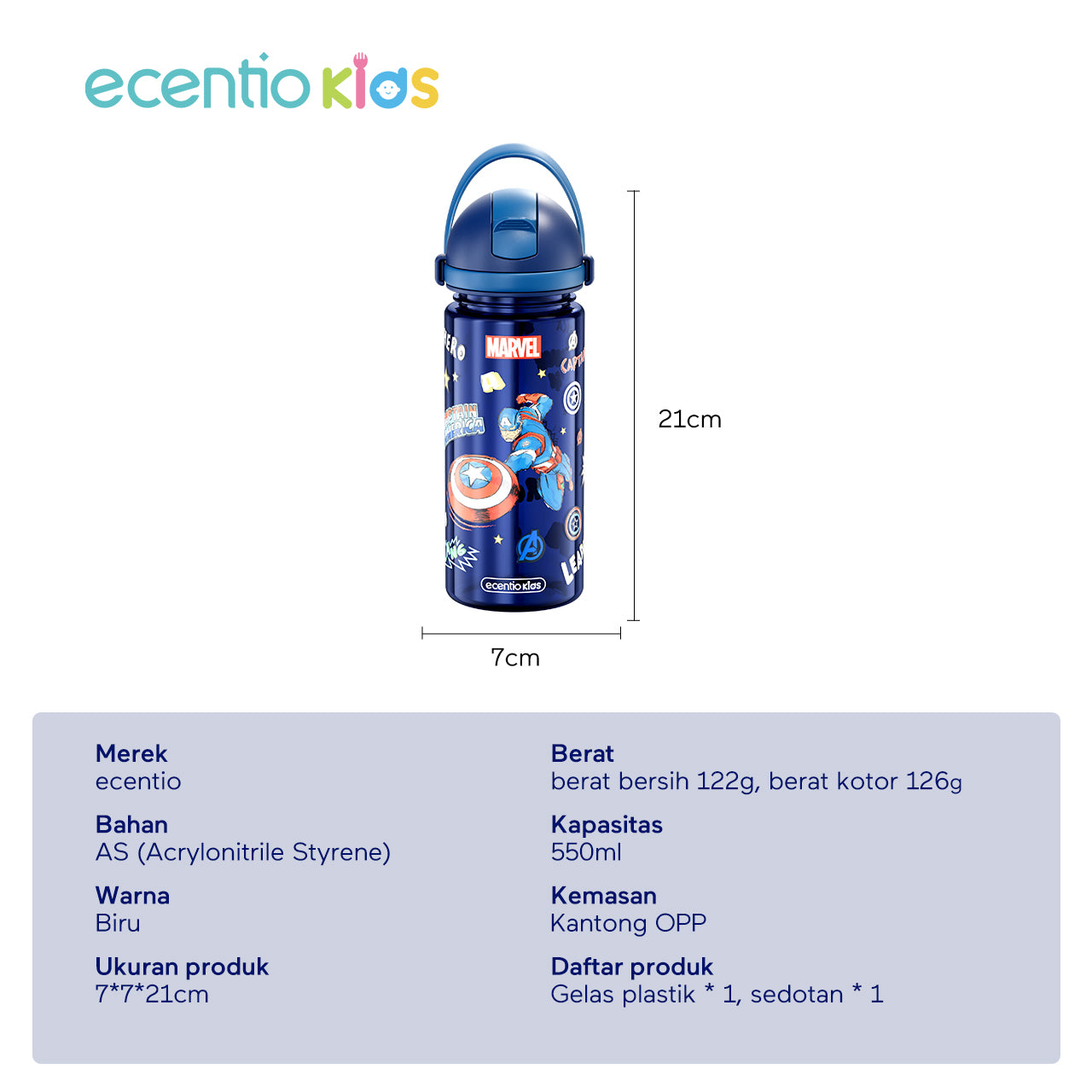 ecentiokids 550ml botol anak BPA FREE dengan Sedotan Tahan Panas hingga 90℃ Seri Disney
