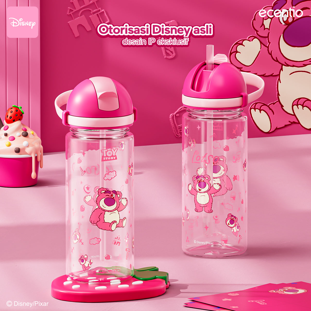 【NEW】ecentiokids 550ml botol anak BPA Free Disney Lotso dengan Sedotan Tahan Panas hingga 90℃