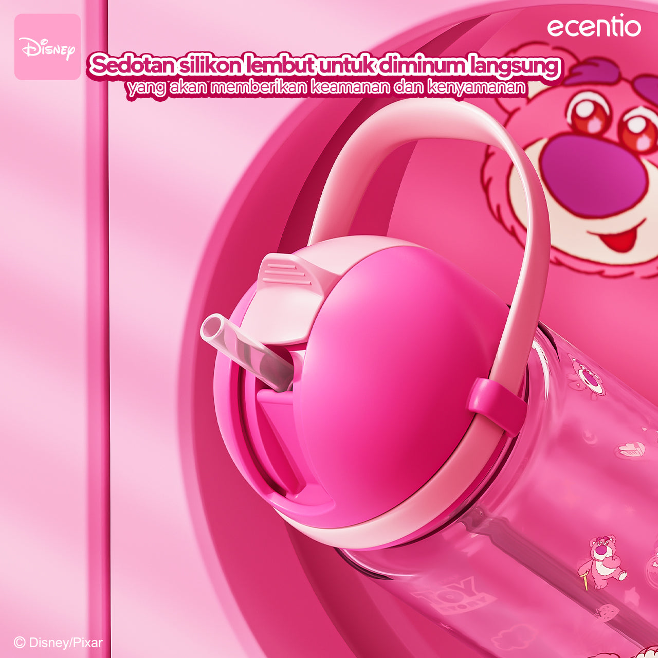 【NEW】ecentiokids 550ml botol anak BPA Free Disney Lotso dengan Sedotan Tahan Panas hingga 90℃