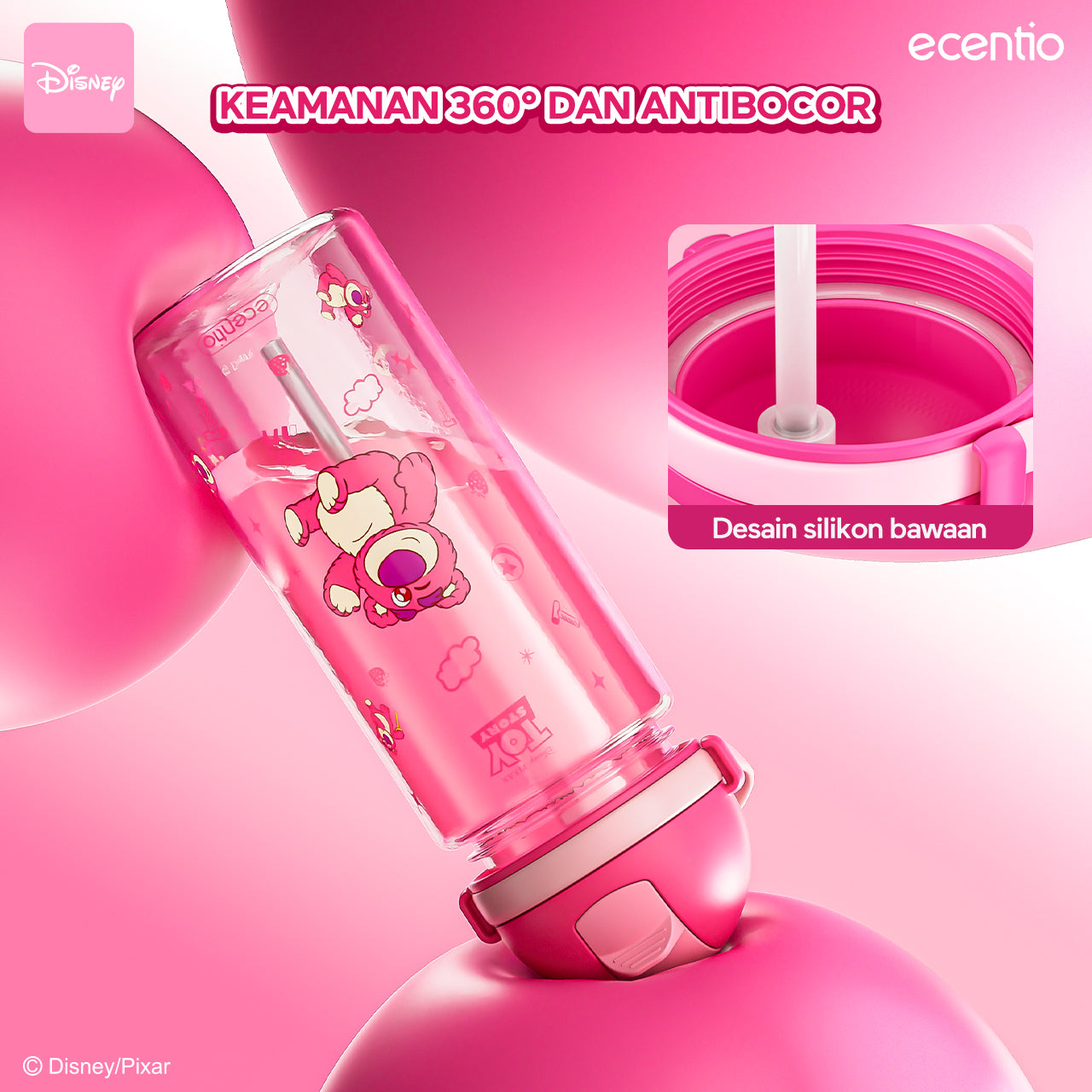 【NEW】ecentiokids 550ml botol anak BPA Free Disney Lotso dengan Sedotan Tahan Panas hingga 90℃