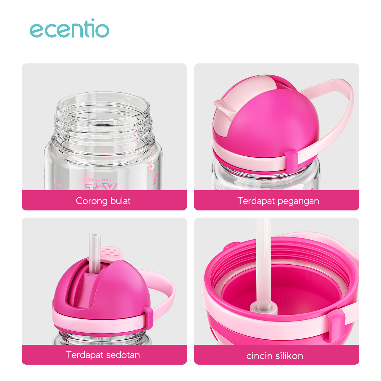 【NEW】ecentiokids 550ml botol anak BPA Free Disney Lotso dengan Sedotan Tahan Panas hingga 90℃