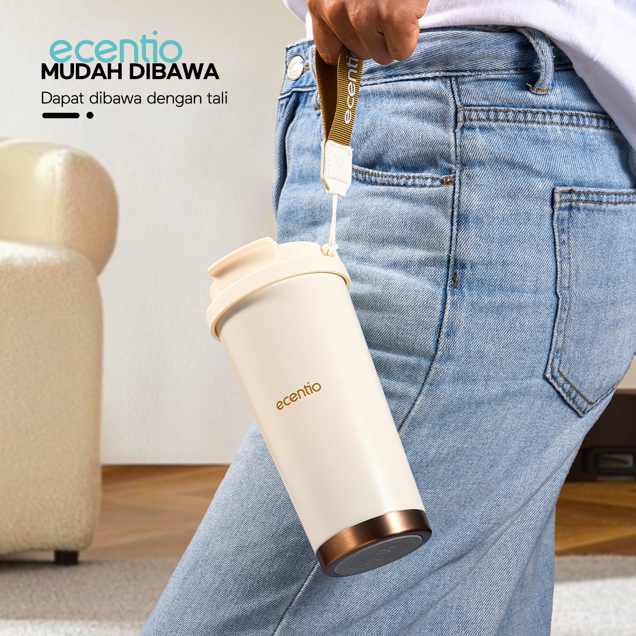 ecentio Tumbler Premium Stainless Steel 316 | Tahan Dingin 24 Jam, 530ml dengan Sedotan Portable