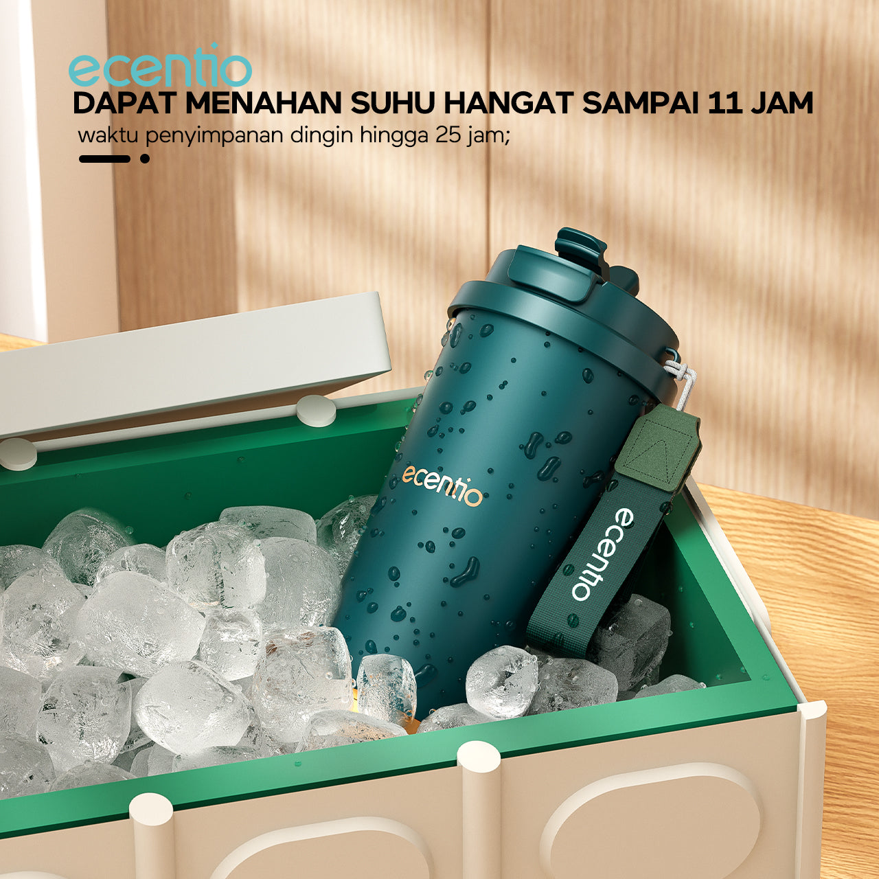 ecentio Tumbler Premium Stainless Steel 316 | Tahan Dingin 24 Jam, 530ml dengan Sedotan Portable