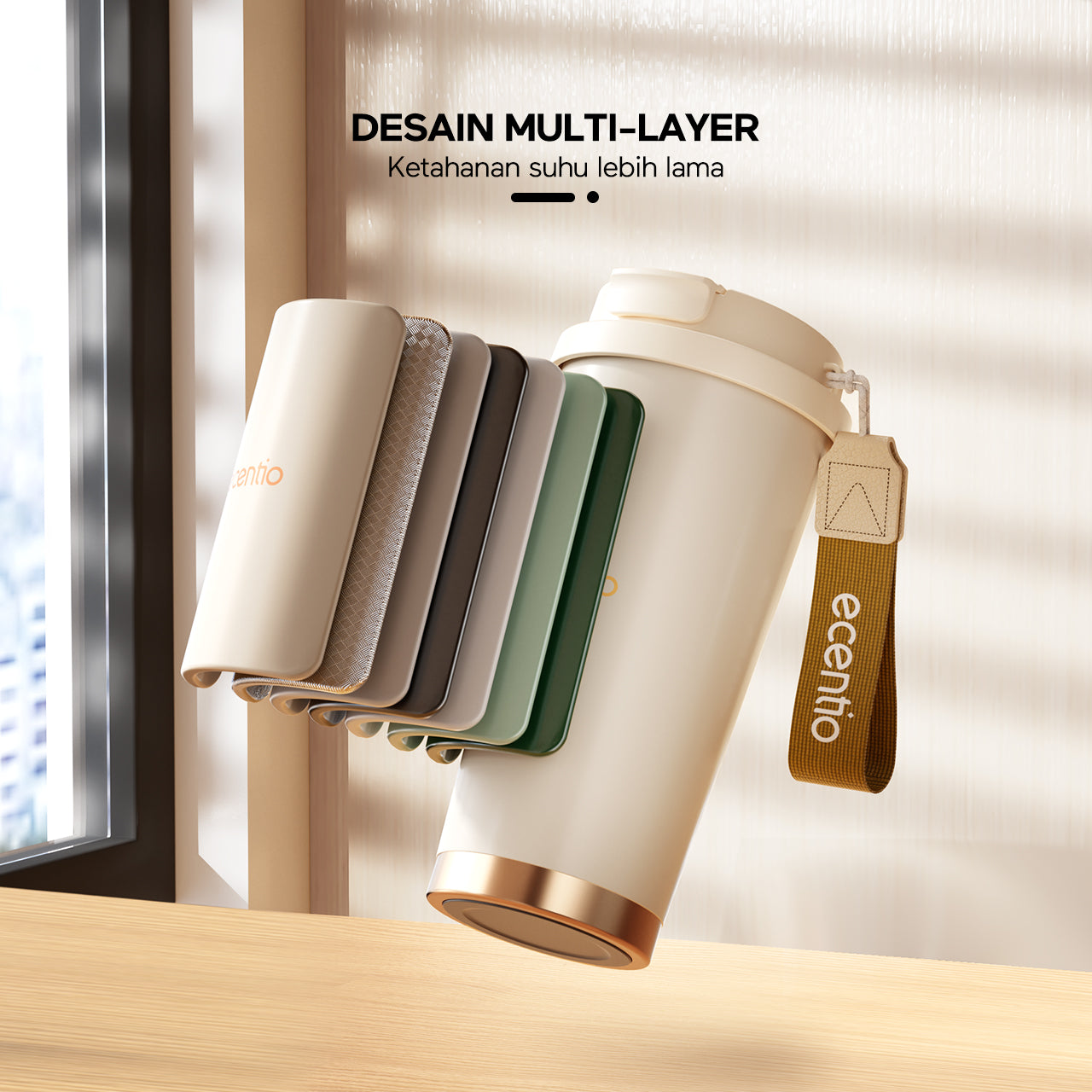 ecentio Tumbler Premium Stainless Steel 316 | Tahan Dingin 24 Jam, 530ml dengan Sedotan Portable
