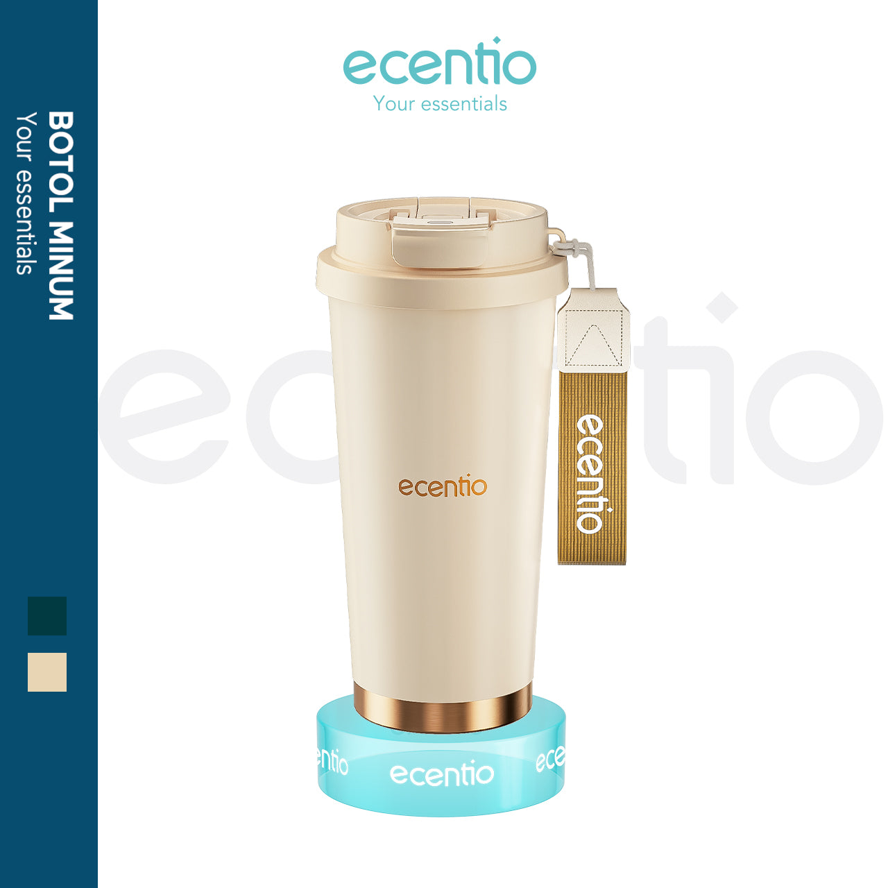 ecentio Tumbler Premium Stainless Steel 316 | Tahan Dingin 24 Jam, 530ml dengan Sedotan Portable