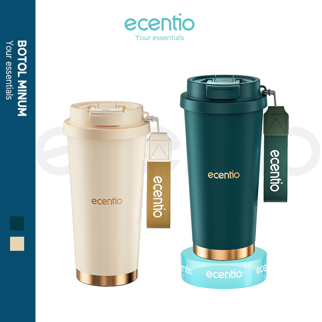 ecentio Tumbler Premium Stainless Steel 316 | Tahan Dingin 24 Jam, 530ml dengan Sedotan Portable