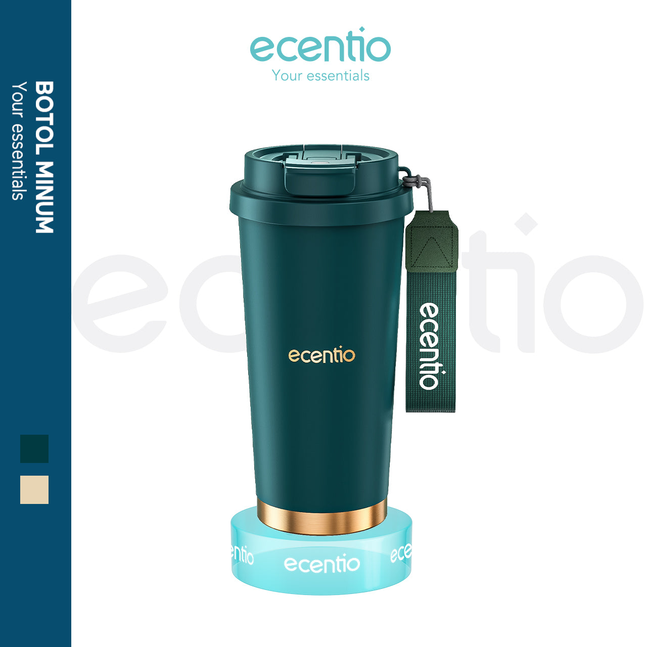 ecentio Tumbler Premium Stainless Steel 316 | Tahan Dingin 24 Jam, 530ml dengan Sedotan Portable
