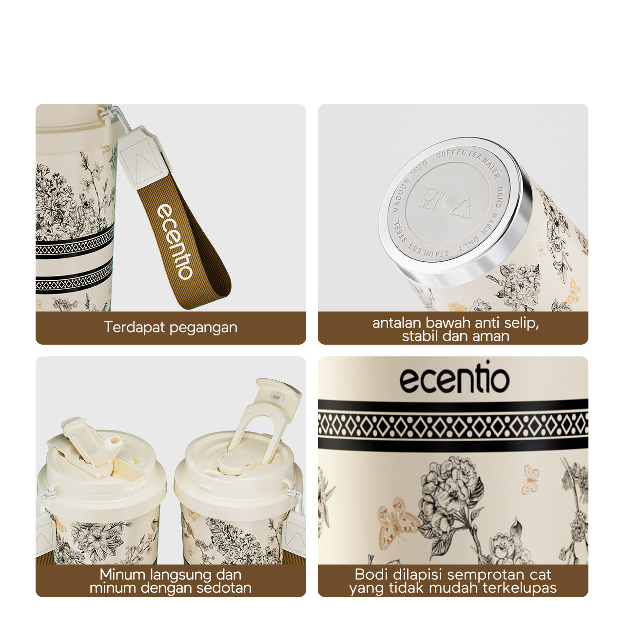 【🌟Pre-Order】【gelas kopi tahan panas】ecentio tumbler minum premium 530 ml stainless 316 portabel tahan panas 11 jam dan tahan dingin 25 jam tiga cara minum