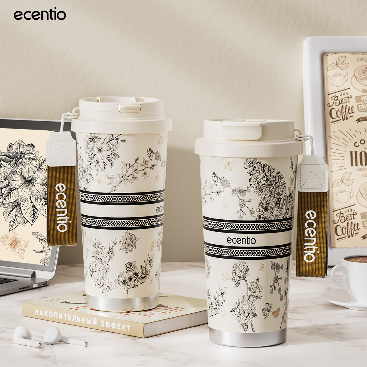 【🌟Pre-Order】【gelas kopi tahan panas】ecentio tumbler minum premium 530 ml stainless 316 portabel tahan panas 11 jam dan tahan dingin 25 jam tiga cara minum