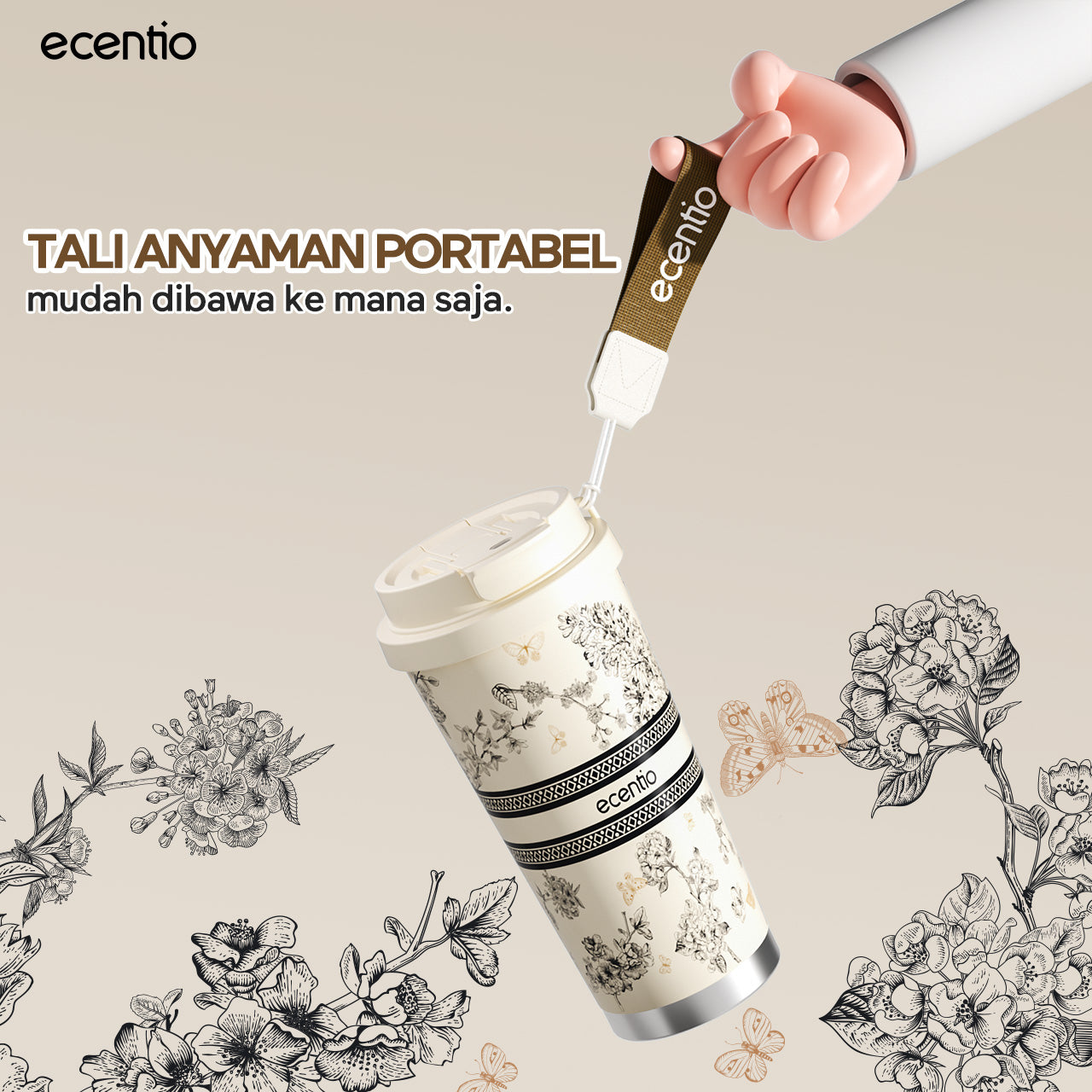 【🌟Pre-Order】【gelas kopi tahan panas】ecentio tumbler minum premium 530 ml stainless 316 portabel tahan panas 11 jam dan tahan dingin 25 jam tiga cara minum