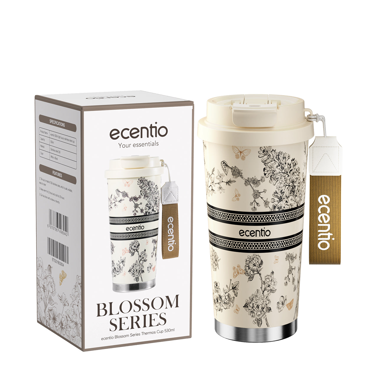 【gelas kopi tahan panas】ecentio tumbler minum premium 530 ml stainless 316 portabel tahan panas 11 jam dan tahan dingin 25 jam tiga cara minum