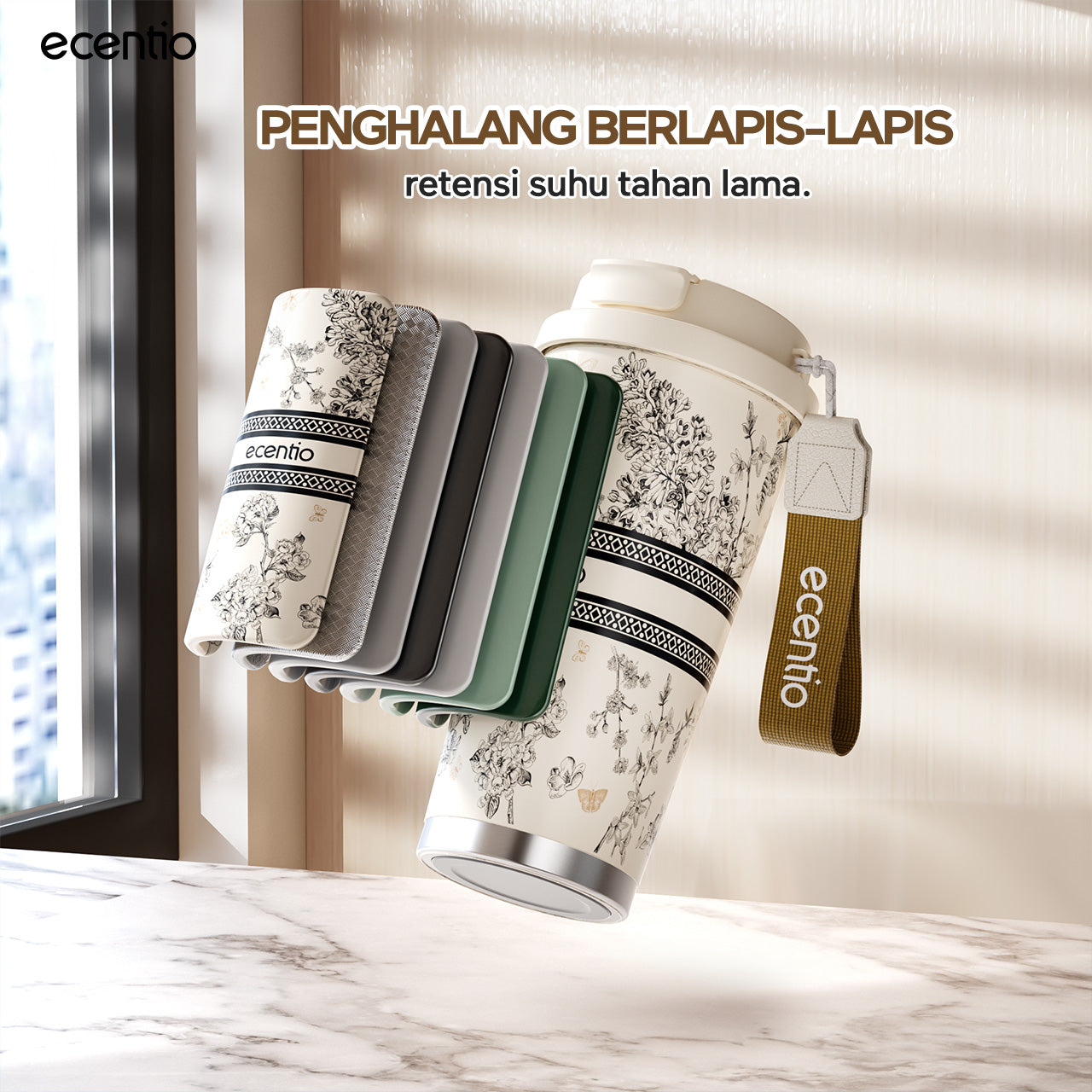 【🌟Pre-Order】【gelas kopi tahan panas】ecentio tumbler minum premium 530 ml stainless 316 portabel tahan panas 11 jam dan tahan dingin 25 jam tiga cara minum