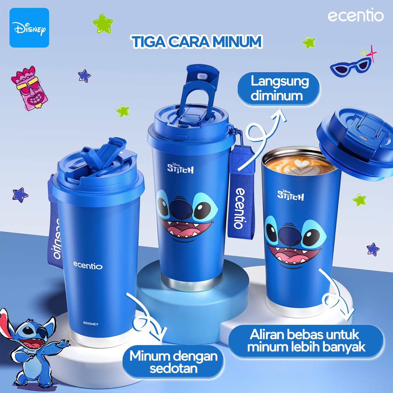 【ORI】ecentio X Toy story tumbler minum Disney lotso & stitch premium 530ml tahan dingin 24 jam botol stainless 316 portable botol minum