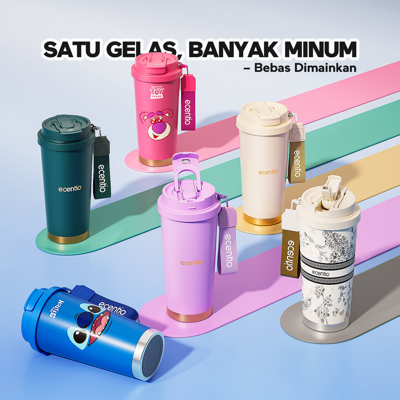 【Fashion Rainbow Tumbler】ecentio tumbler minum premium tahan dingin 24 jam botol stainless 316 portable tumblr 530ml