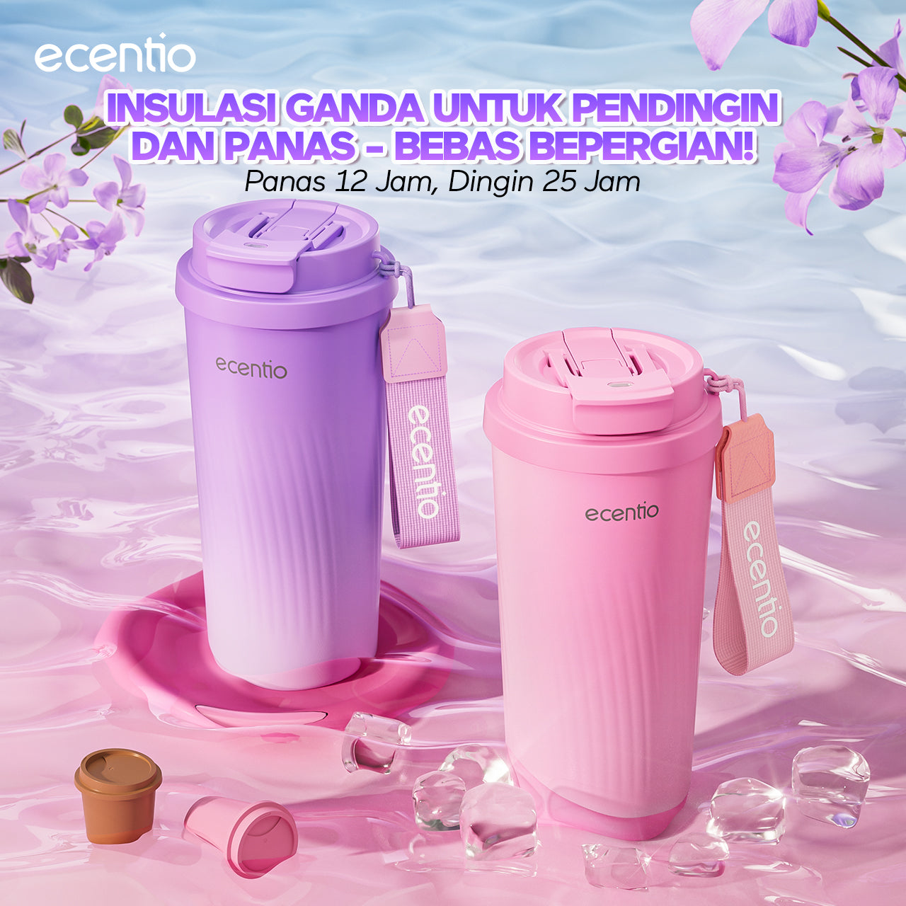【Gradasi Warna Macaron】ecentio Tumbler stainless steel Tahan panas dan dingin Portable tumblr 530ml