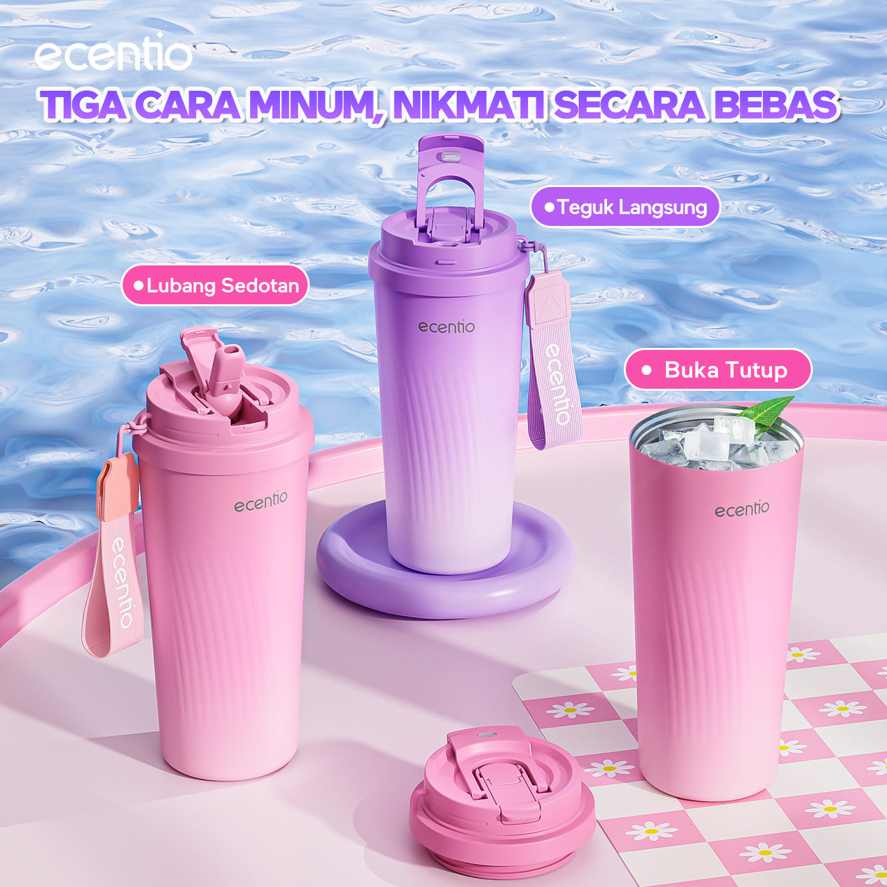 【Gradasi Warna Macaron】ecentio Tumbler stainless steel Tahan panas dan dingin Portable tumblr 530ml