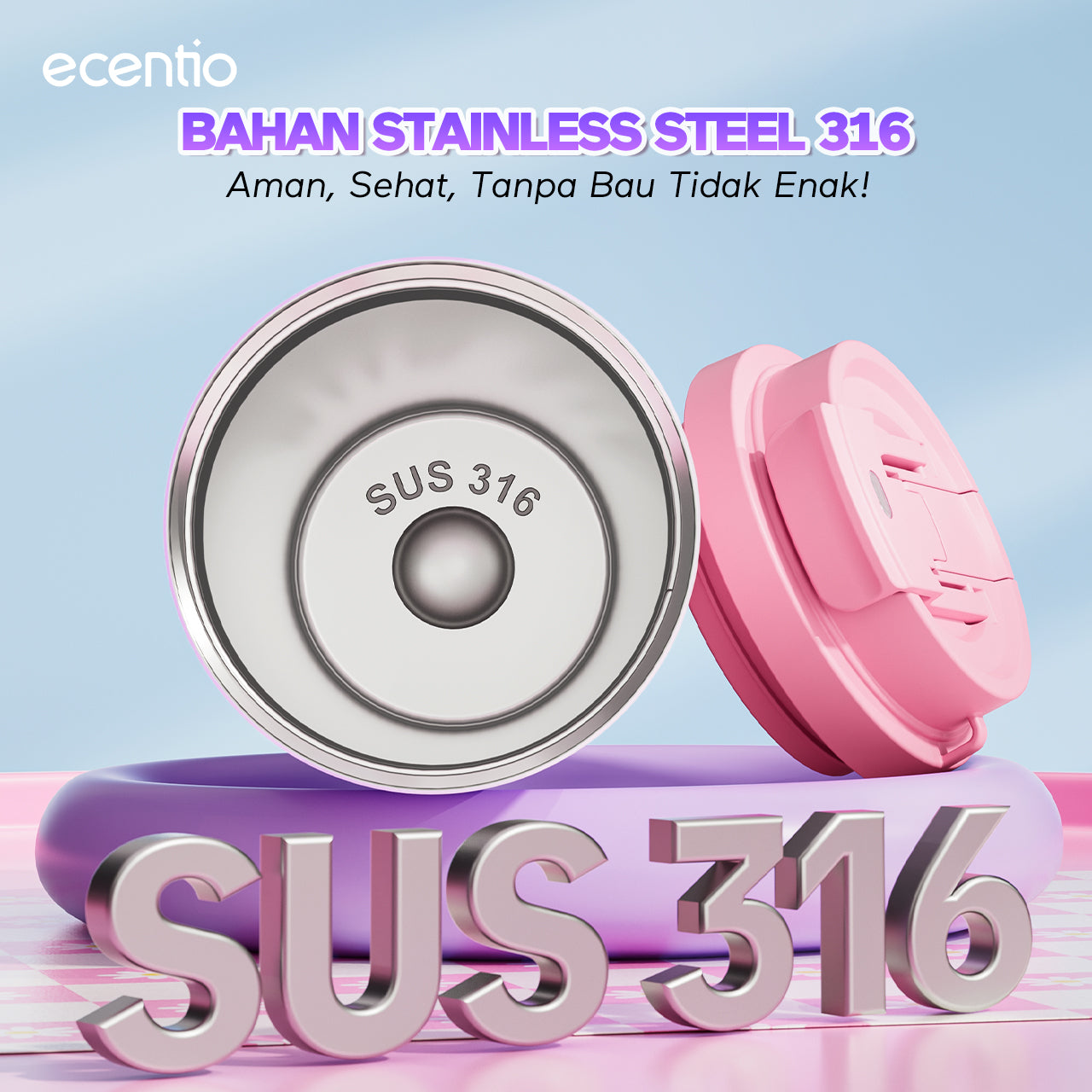 【Gradasi Warna Macaron】ecentio Tumbler stainless steel Tahan panas dan dingin Portable tumblr 530ml