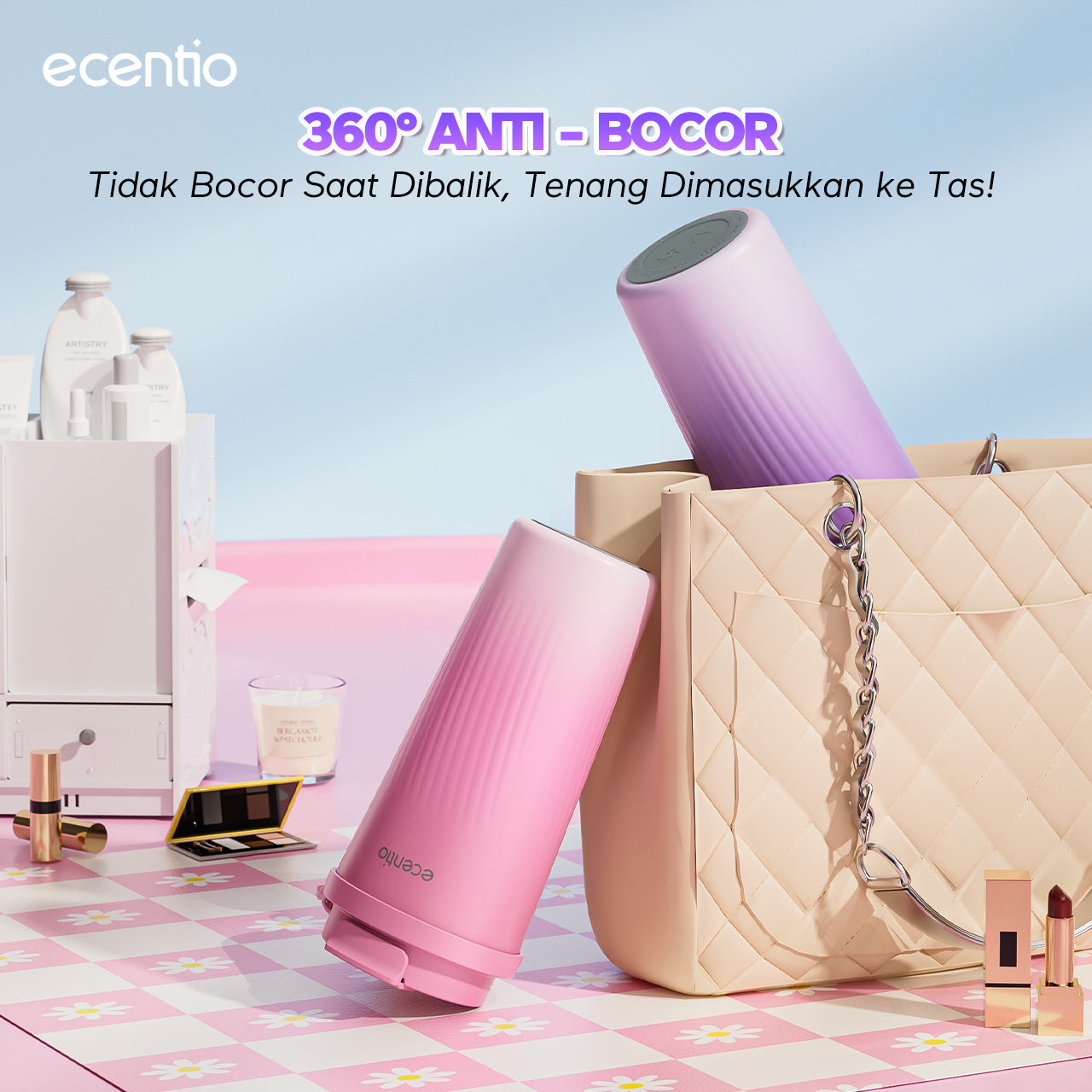 【Gradasi Warna Macaron】ecentio Tumbler stainless steel Tahan panas dan dingin Portable tumblr 530ml
