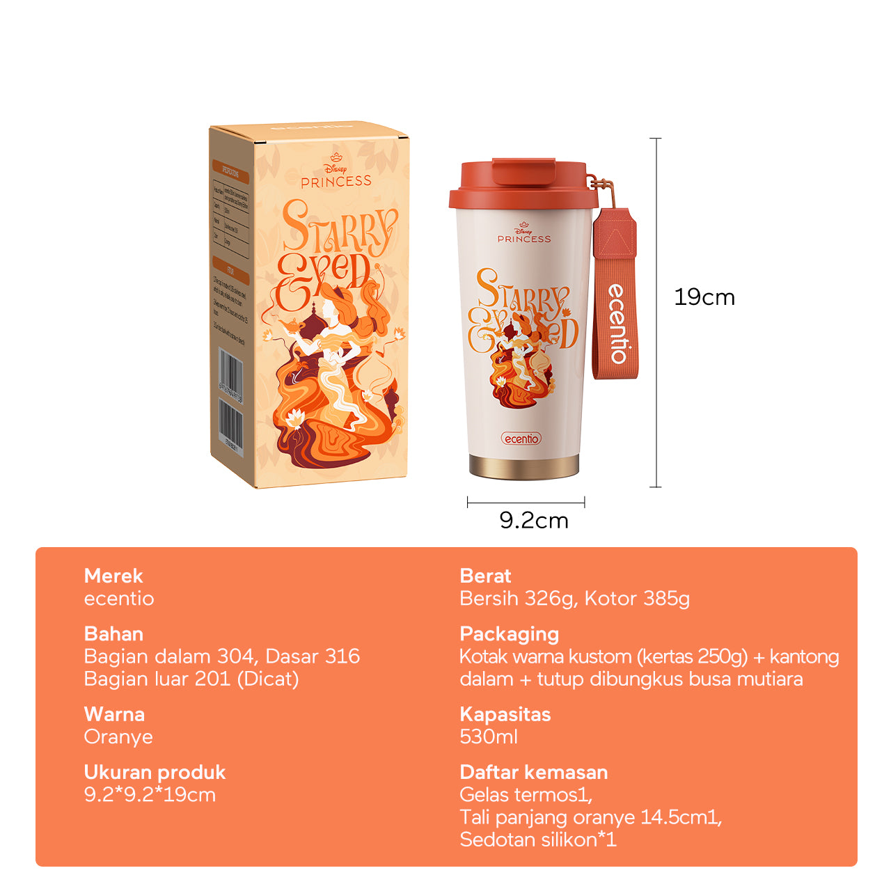 【Disney Mermaid Series】ecentio tumbler Stainless Vacuum 530ml Disney Mermaid Portable Thermos Botol minum besar
