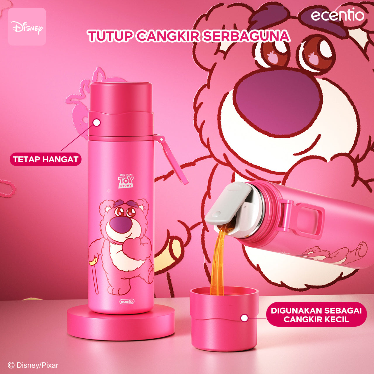 ecentio botol minum tumbler stainless 500ml tahan Disney Lotso dingin tumbler termos air panas 24jam