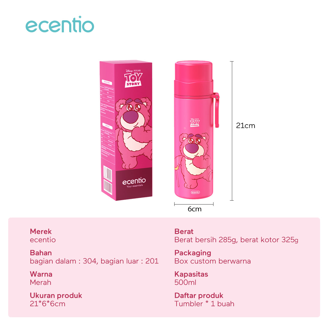 ecentio botol minum tumbler stainless 500ml tahan Disney Lotso dingin tumbler termos air panas 24jam