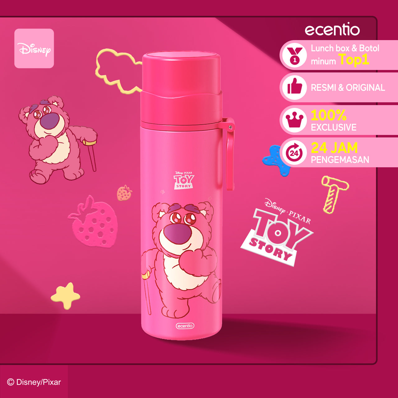 ecentio botol minum tumbler stainless 500ml tahan Disney Lotso dingin tumbler termos air panas 24jam