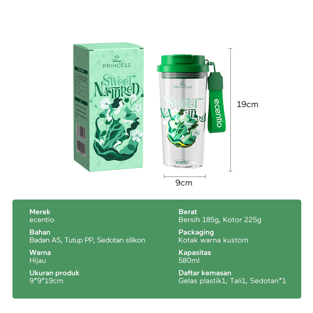 【Disney Mermaid Series】ecentio tumbler Stainless Vacuum 530ml Disney Mermaid Portable Thermos Botol minum besar