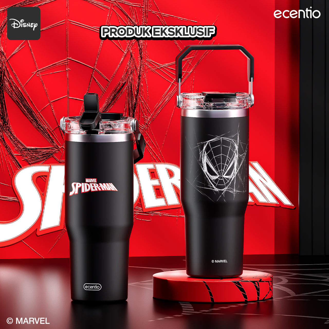 【Disney】ecentio Disney Spider-Man botol minum 900ml Portable Tumbler Botol