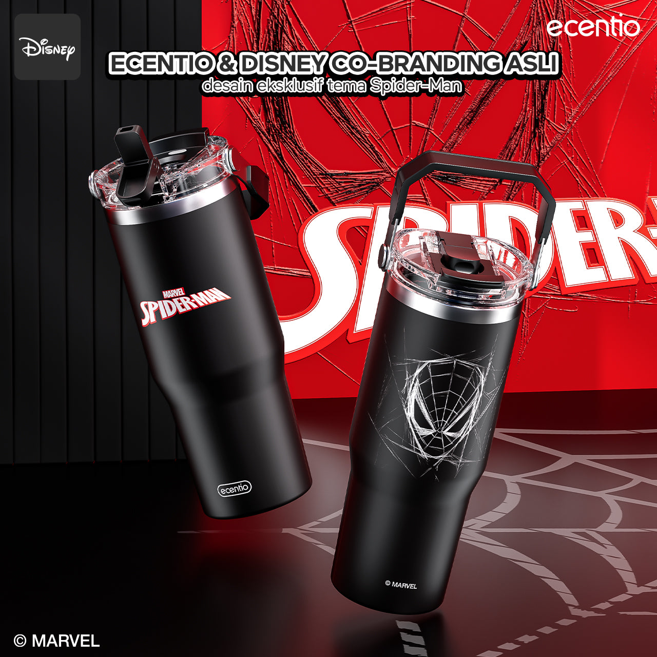 【Disney】ecentio Disney Spider-Man botol minum 900ml Portable Tumbler Botol