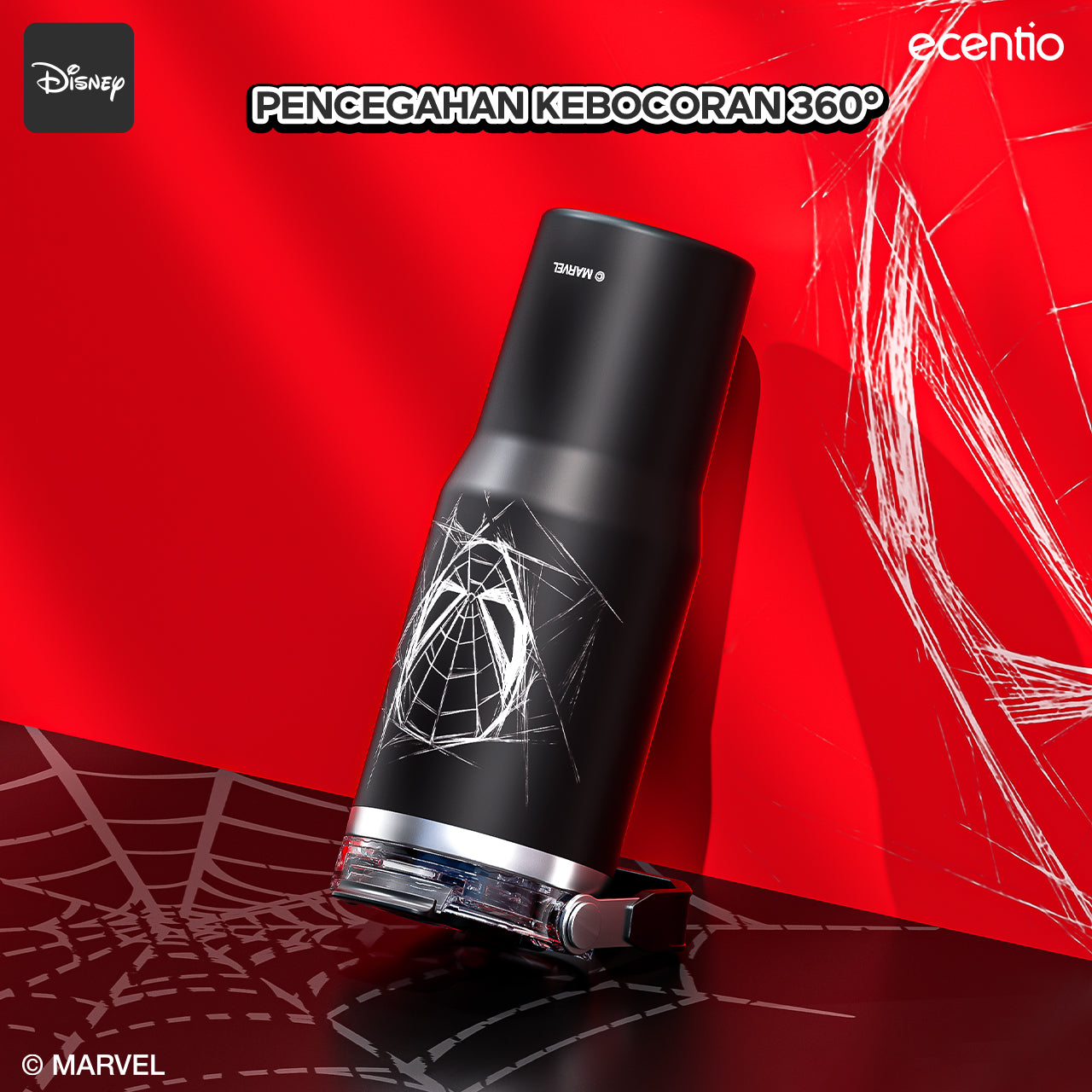 【Disney】ecentio Disney Spider-Man botol minum 900ml Portable Tumbler Botol