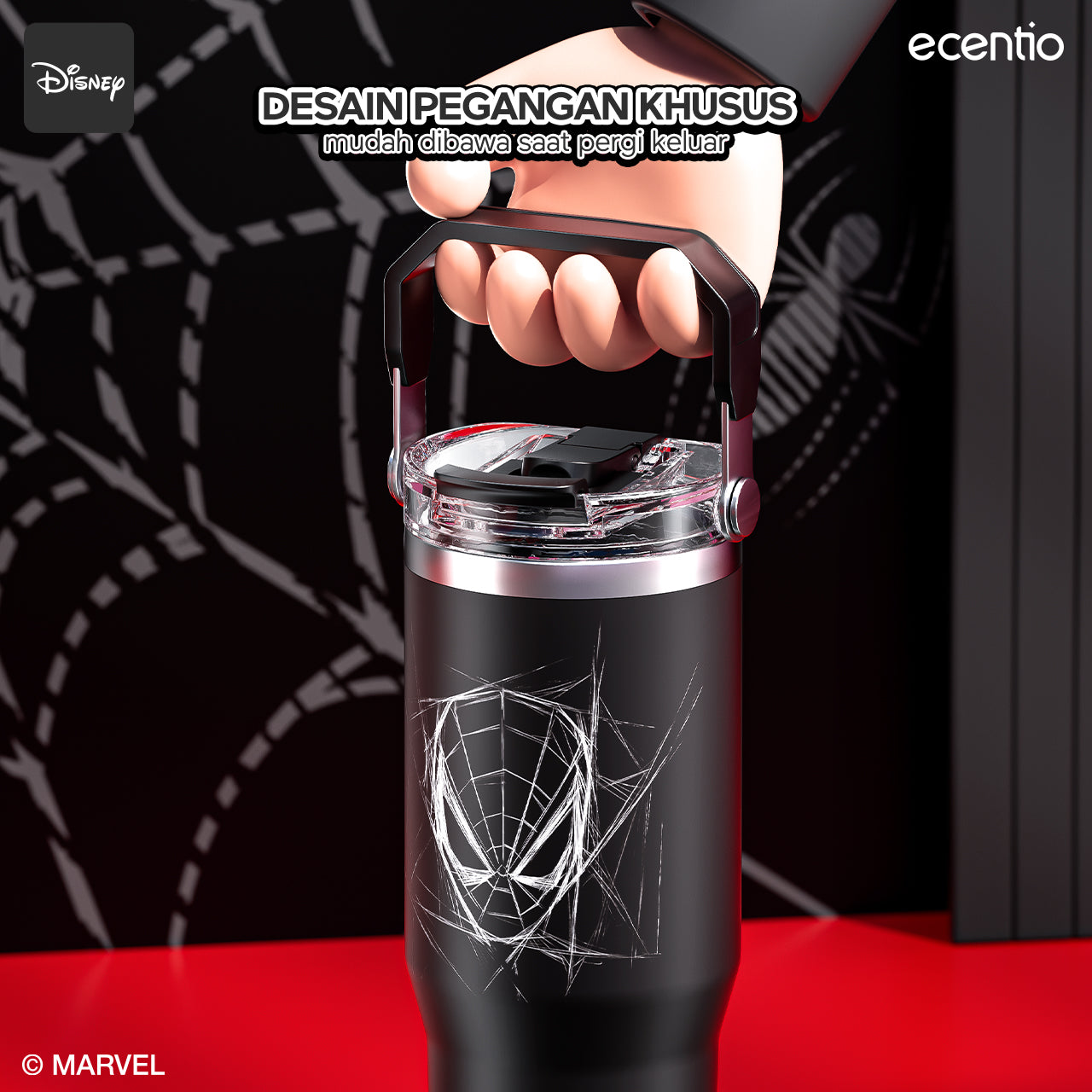 【Disney】ecentio Disney Spider-Man botol minum 900ml Portable Tumbler Botol