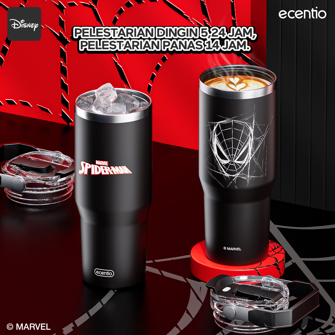 【Disney】ecentio Disney Spider-Man botol minum 900ml Portable Tumbler Botol