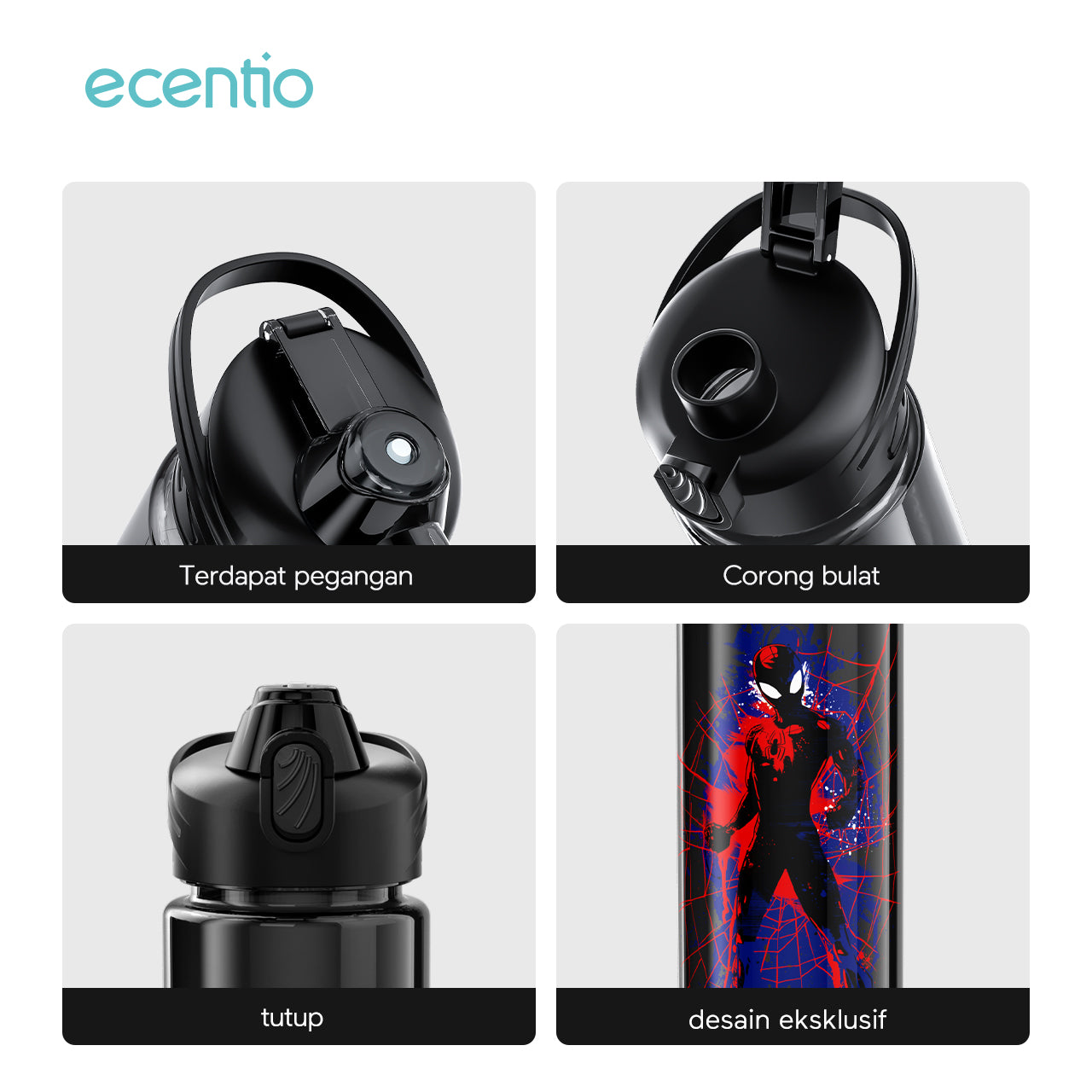 【disney】ecentio 1000ml Spiderman plastic botol minum anak portabel hitam disney series tumbler minum aesthetic anti bocor Sedotan BPA free pegangan