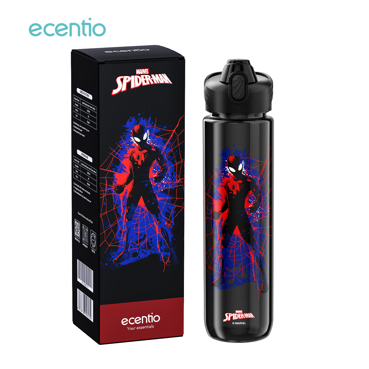 【disney】ecentio 1000ml Spiderman plastic botol minum anak portabel hitam disney series tumbler minum aesthetic anti bocor Sedotan BPA free pegangan