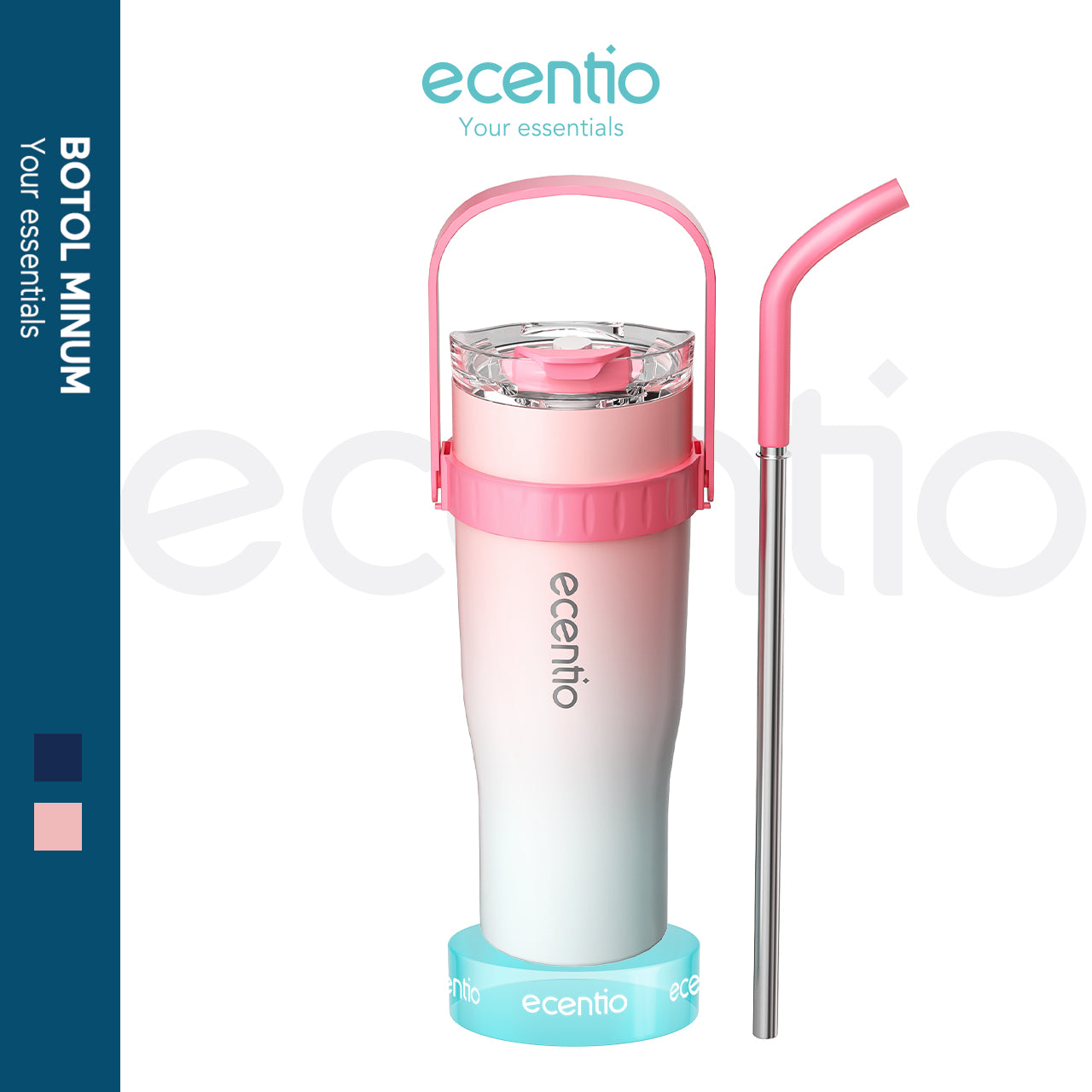 【BIG MAC】ecentio tumbler stainless steel 304 1200ml tahan dingin 23 jam dengan straw portable