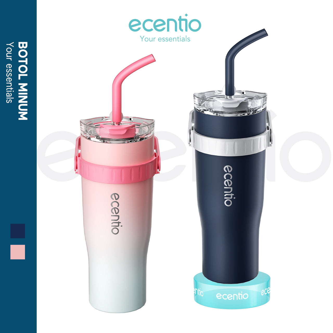 【BIG MAC】ecentio tumbler stainless steel 304 1200ml tahan dingin 23 jam dengan straw portable