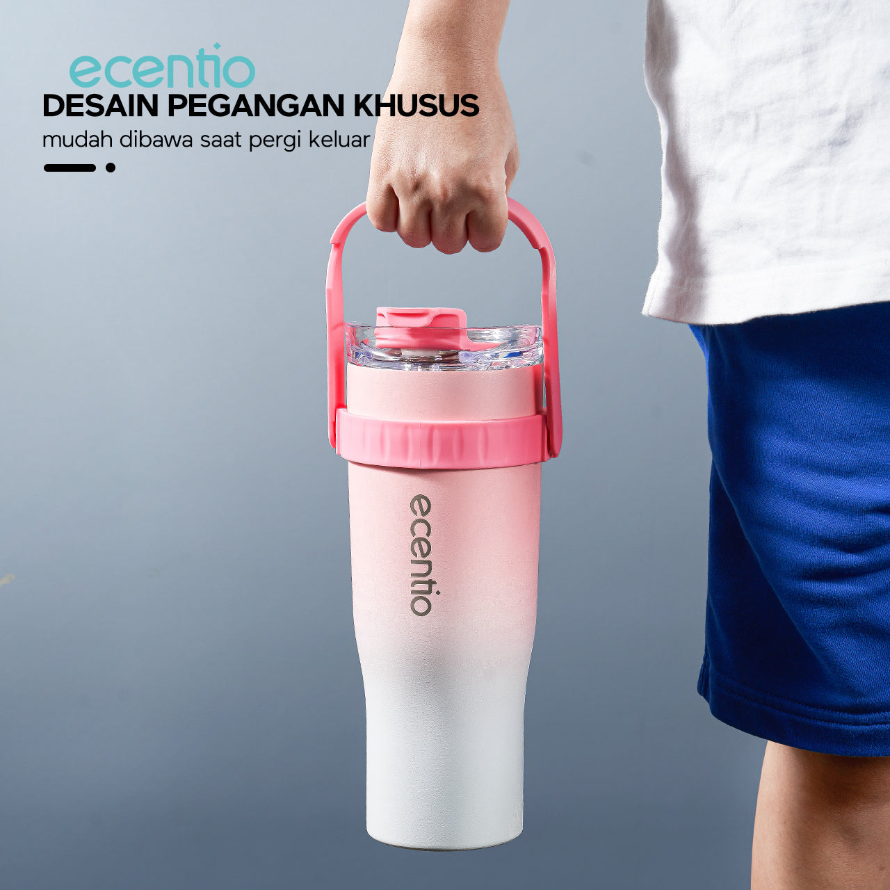 【BIG MAC】ecentio tumbler stainless steel 304 1200ml tahan dingin 23 jam dengan straw portable