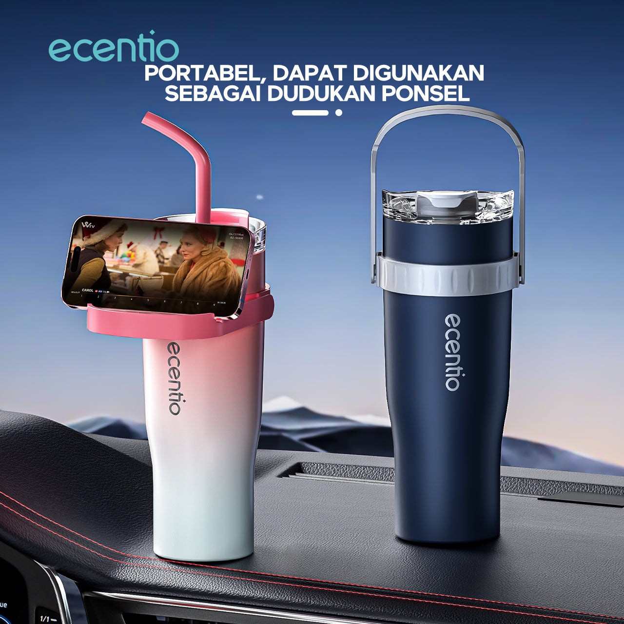 【BIG MAC】ecentio tumbler stainless steel 304 1200ml tahan dingin 23 jam dengan straw portable