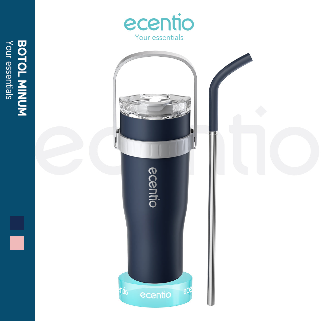 【BIG MAC】ecentio tumbler stainless steel 304 1200ml tahan dingin 23 jam dengan straw portable