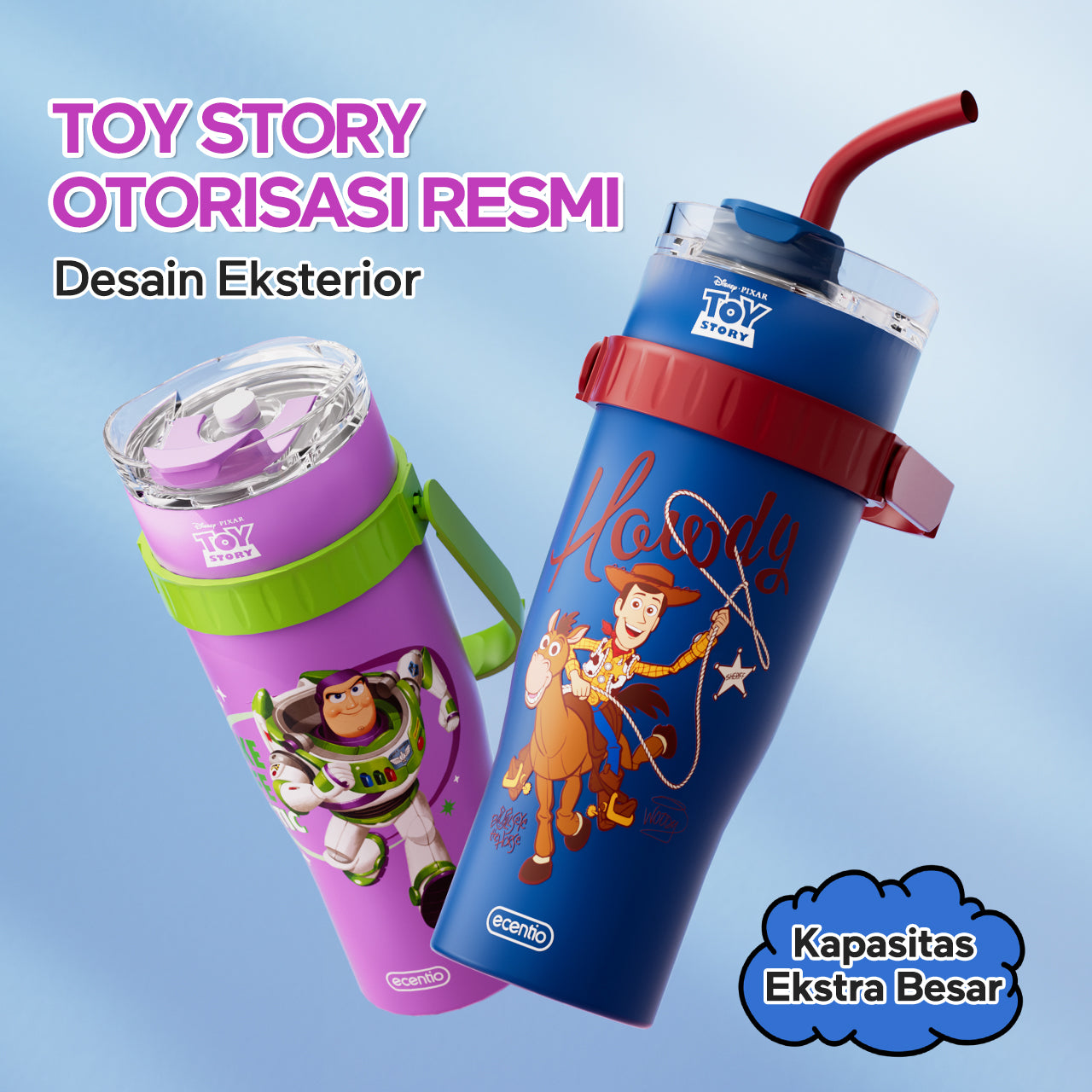 BIG MAC✨ ecentio Tumbler Minum Stainless 1.2L — Disney Toy Story Woody & Buzz | Botol Minum Besar Aesthetic Tahan Dingin 24 Jam