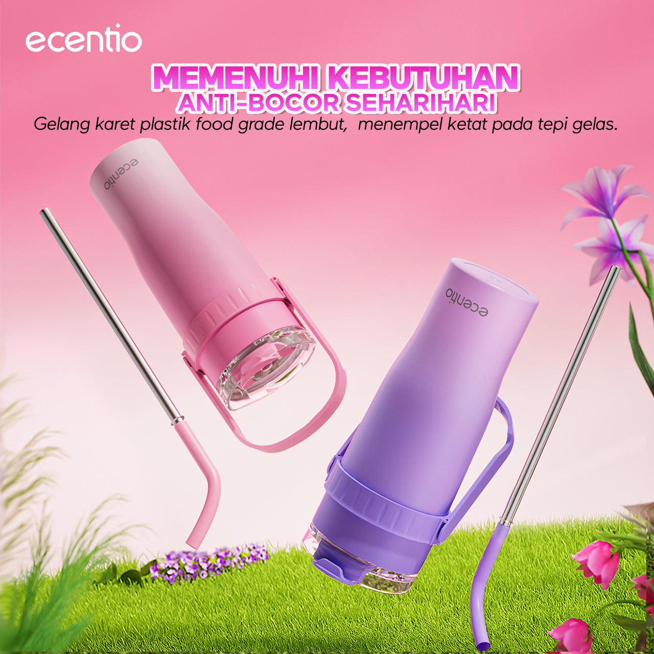 【Gradasi Warna Macaron】ecentio Tumbler Stainless Steel 1200ml Botol Minum Tahan Panas Dan Dingin Botol minum besar Thermos Cup Vacuum