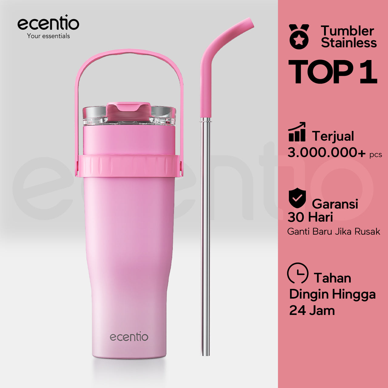 【Gradasi Warna Macaron】ecentio Tumbler Stainless Steel 1200ml Botol Minum Tahan Panas Dan Dingin Botol minum besar Thermos Cup Vacuum
