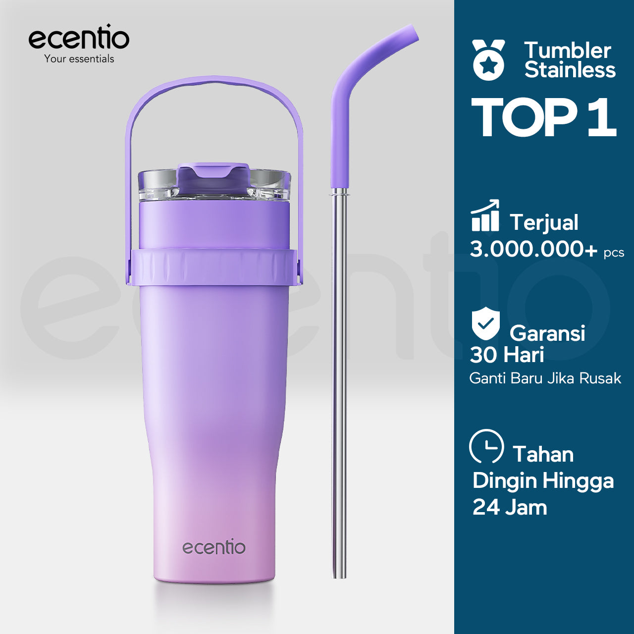 【Gradasi Warna Macaron】ecentio Tumbler Stainless Steel 1200ml Botol Minum Tahan Panas Dan Dingin Botol minum besar Thermos Cup Vacuum