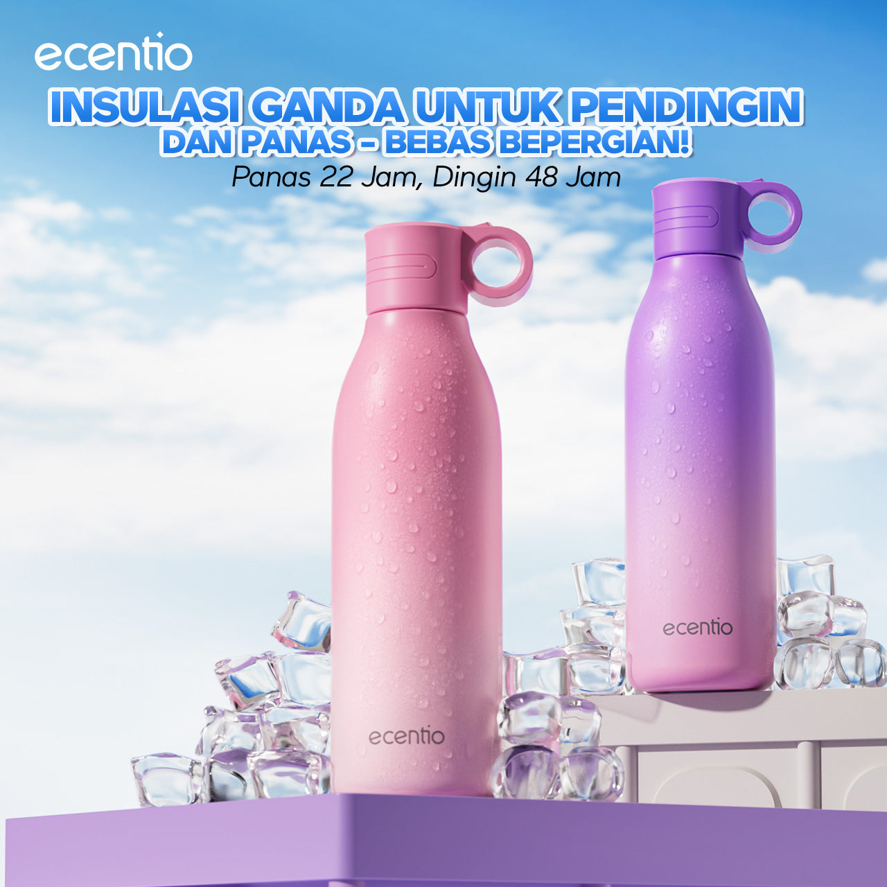 【Outdoor】ecentio outdoor bottle with handle and nozzle aktivitas outdoor tahan dingin 24 jam botol stainless portable tumblr 550ml