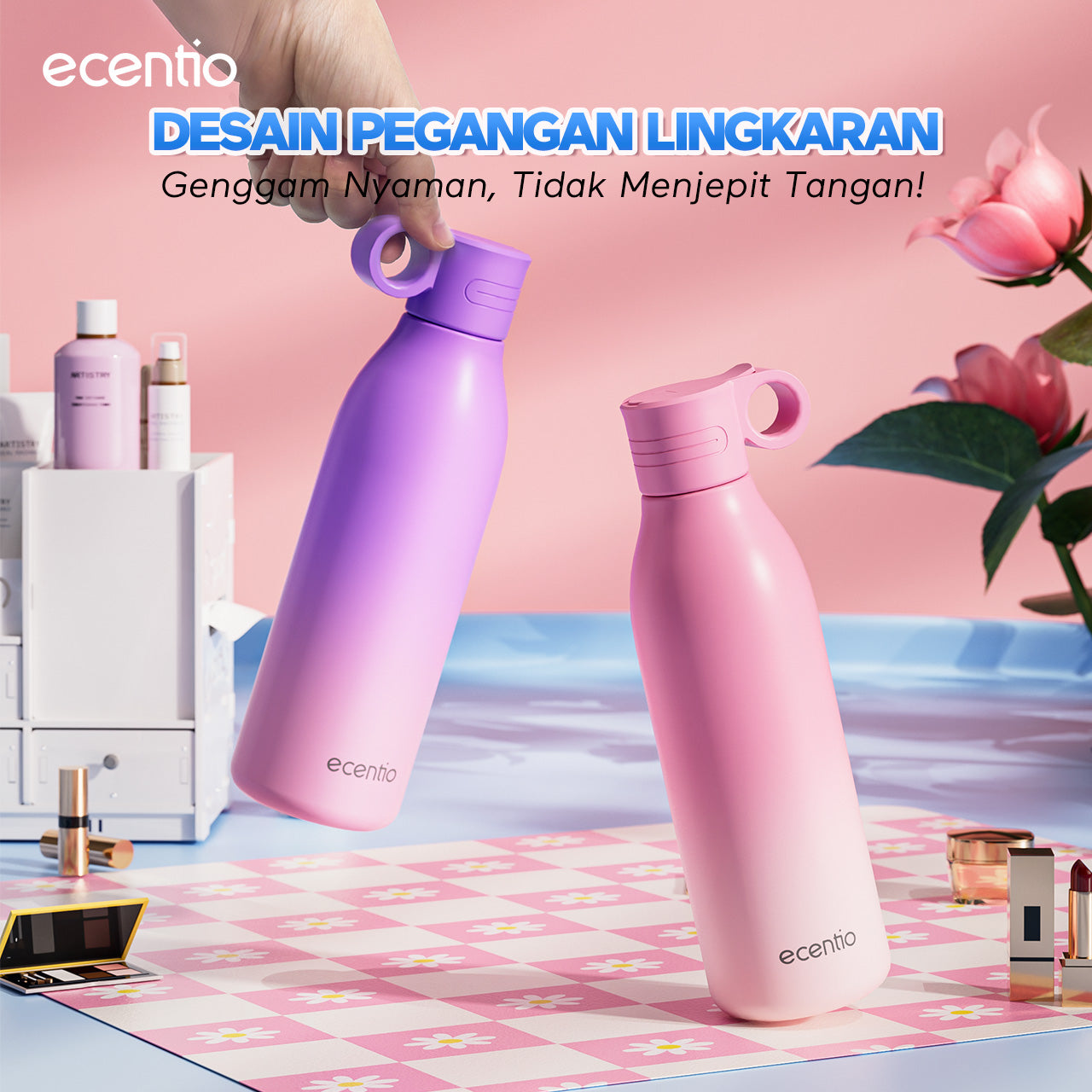 【Outdoor】ecentio outdoor bottle with handle and nozzle aktivitas outdoor tahan dingin 24 jam botol stainless portable tumblr 550ml