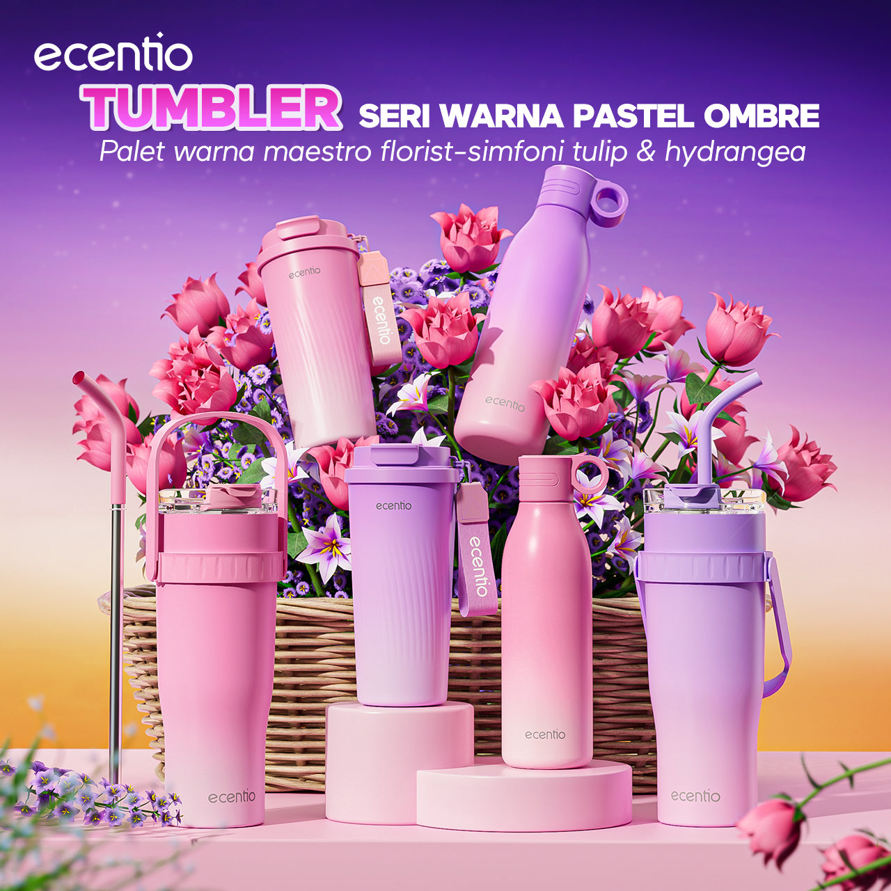 【Gradasi Warna Macaron】ecentio tumbler Stainless Vacuum Portable Thermos Botol minum besar