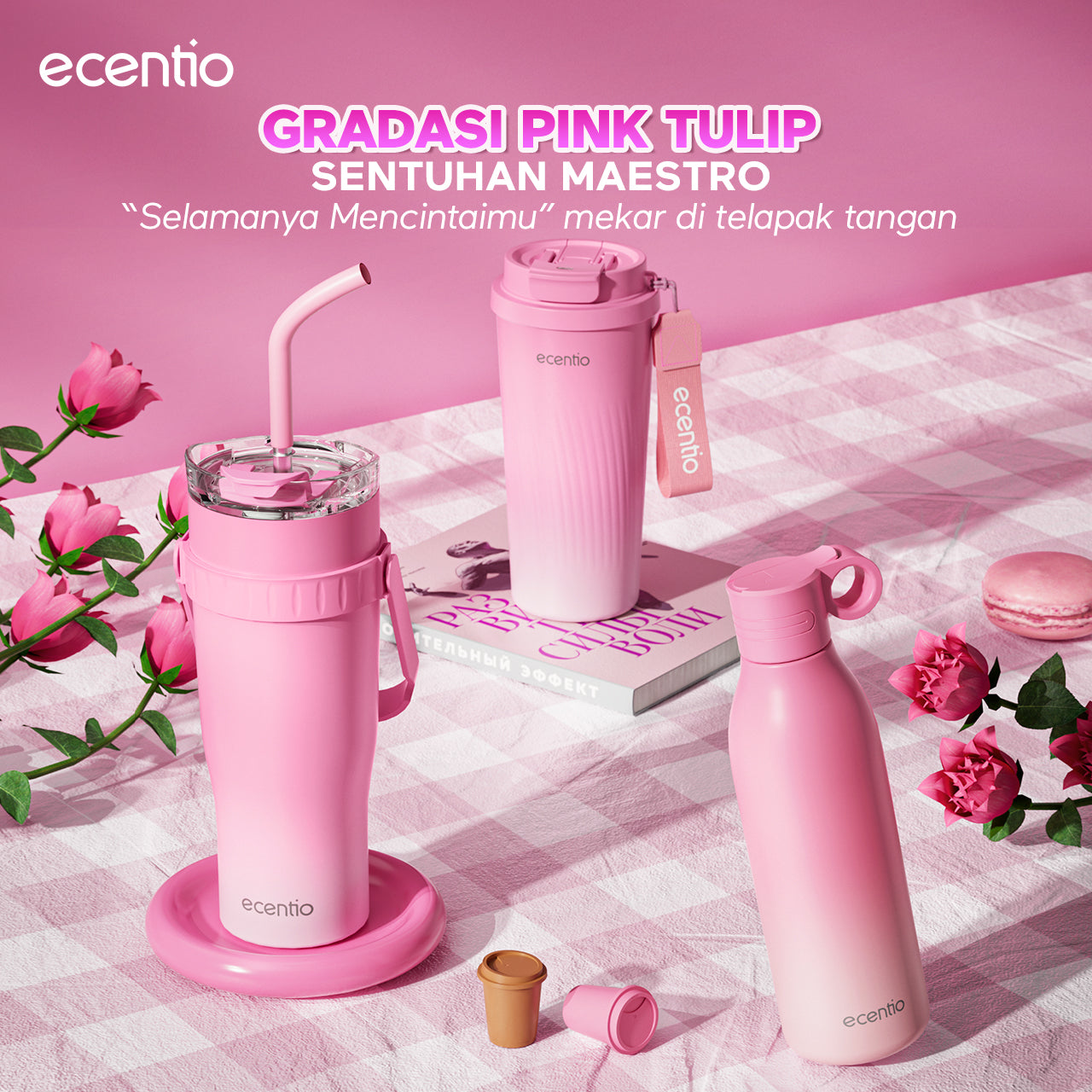 【Gradasi Warna Macaron】ecentio tumbler Stainless Vacuum Portable Thermos Botol minum besar
